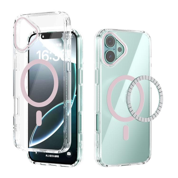 For iPhone 16 ABEEL MagSafe Magnetic Color Ring Anti-scratch Transparent Phone Case(Pink) - Immagine 1