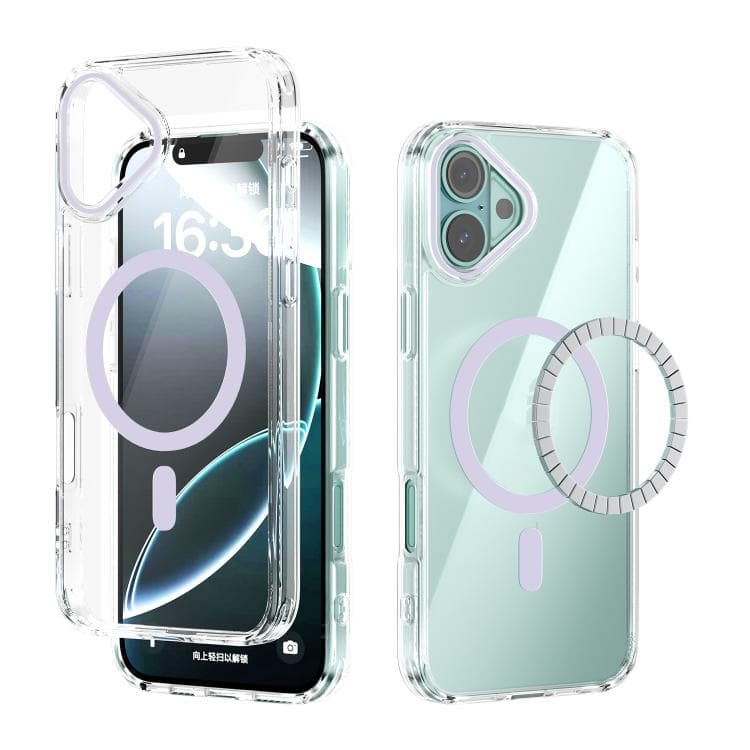 For iPhone 16 ABEEL MagSafe Magnetic Color Ring Anti-scratch Transparent Phone Case(Purple) - Immagine 1