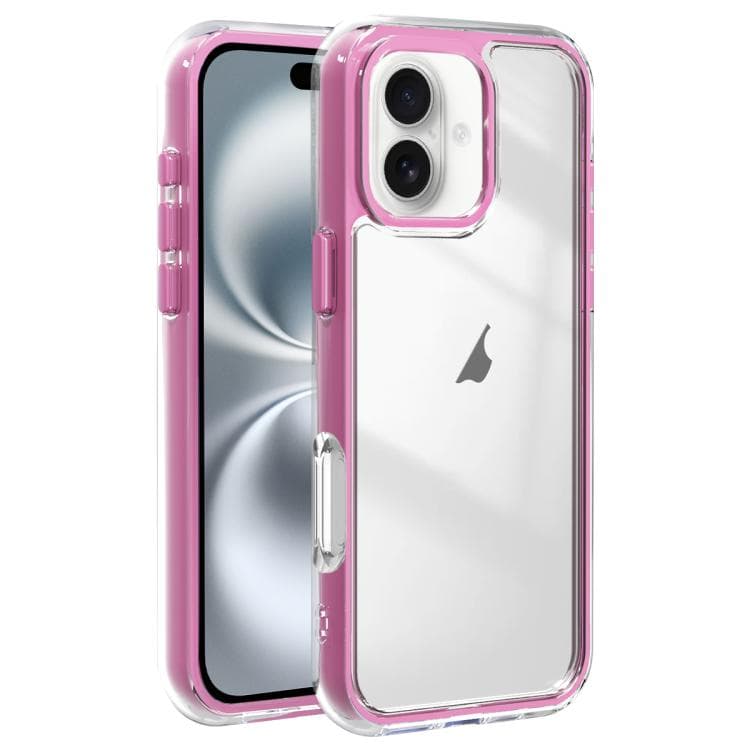 For iPhone 16 Acrylic Hybrid TPU 3-in-1 Airbag Shockproof Phone Case(Pink) - Immagine 1