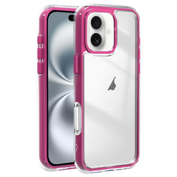 For iPhone 16 Acrylic Hybrid TPU 3-in-1 Airbag Shockproof Phone Case(Rose Red) - Immagine 1