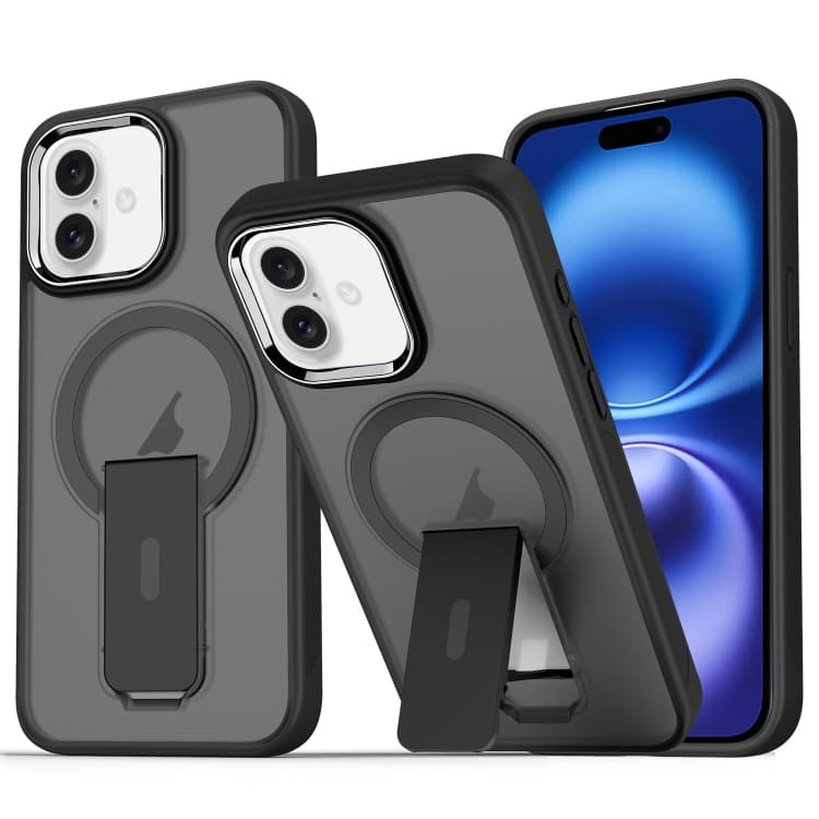 For iPhone 16 Acrylic Hybrid TPU MagSafe Holder Phone Case(Black) - Immagine 1