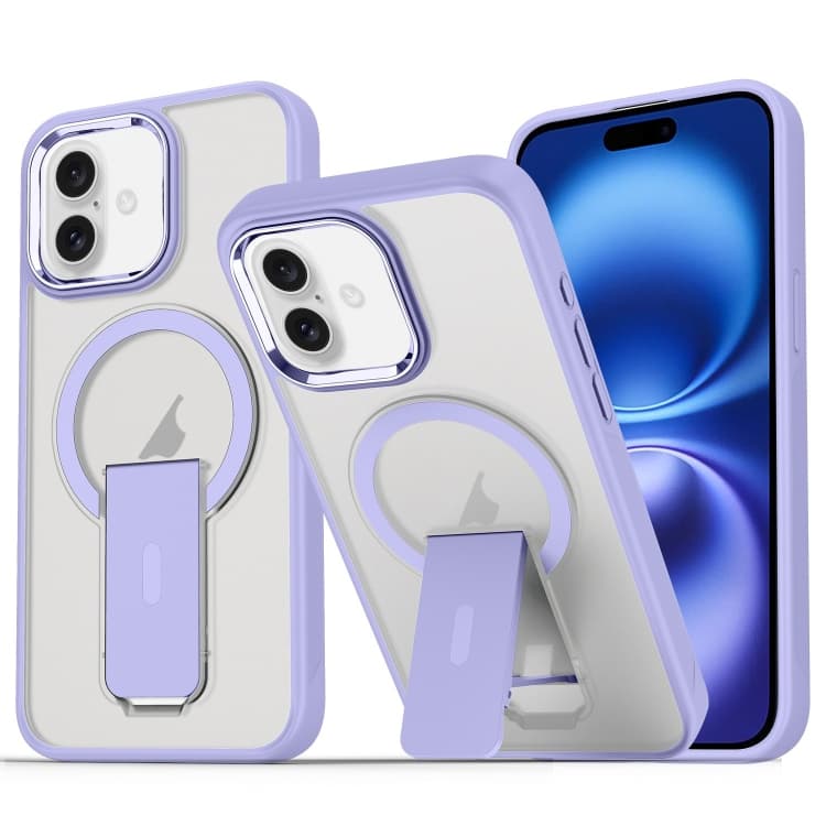 For iPhone 16 Acrylic Hybrid TPU MagSafe Holder Phone Case(Lavender Purple) - Immagine 1