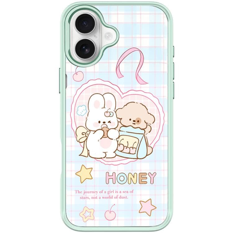 For iPhone 16 Adorable Love Rabbit Pattern Magnetic Phone Case(Light Green) - Immagine 1