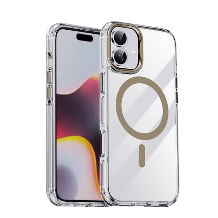 For iPhone 16 Airbag PC Hybrid TPU Magsafe Phone Case(Clear Gold) - Immagine 1