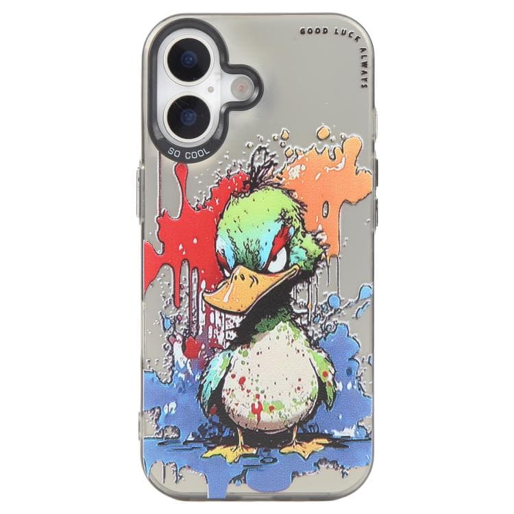 For iPhone 16 Animal Pattern Oil Painting Series PC + TPU Phone Case(Angry Duck) - Immagine 1