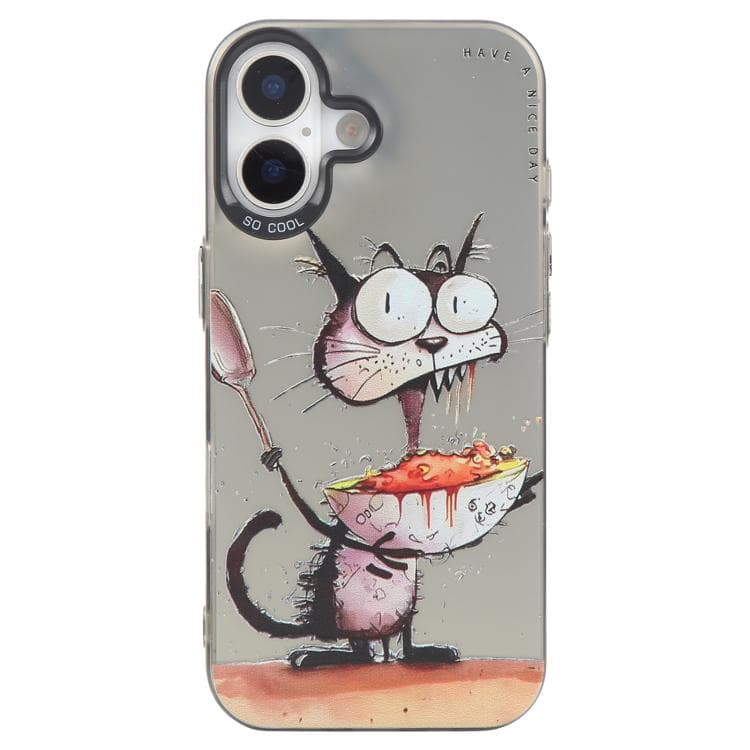 For iPhone 16 Animal Pattern Oil Painting Series PC + TPU Phone Case(Eating Rat) - Immagine 1