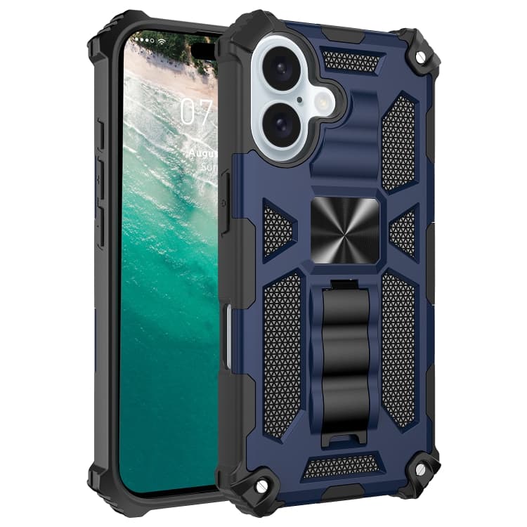 For iPhone 16 Armor Shockproof TPU + PC Magnetic Phone Case with Holder(Blue) - Immagine 1