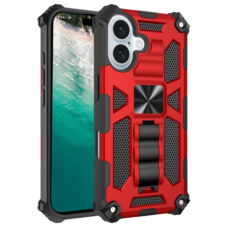 For iPhone 16 Armor Shockproof TPU + PC Magnetic Phone Case with Holder(Red) - Immagine 1