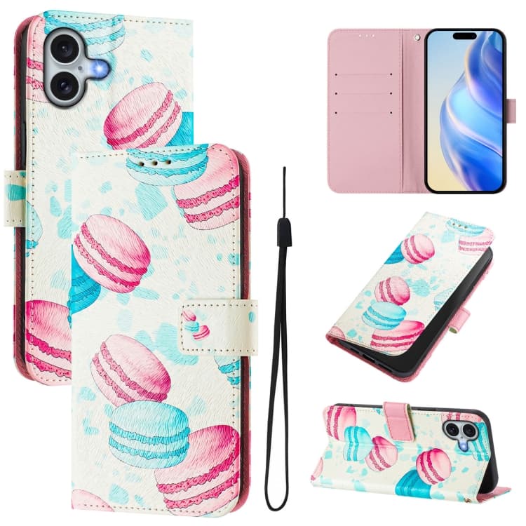 For iPhone 16 Art Colored Drawing Pattern Leather Phone Case(Cake) - Immagine 1