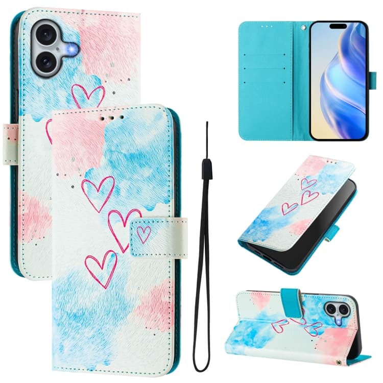 For iPhone 16 Art Colored Drawing Pattern Leather Phone Case(LOVE ME) - Immagine 1