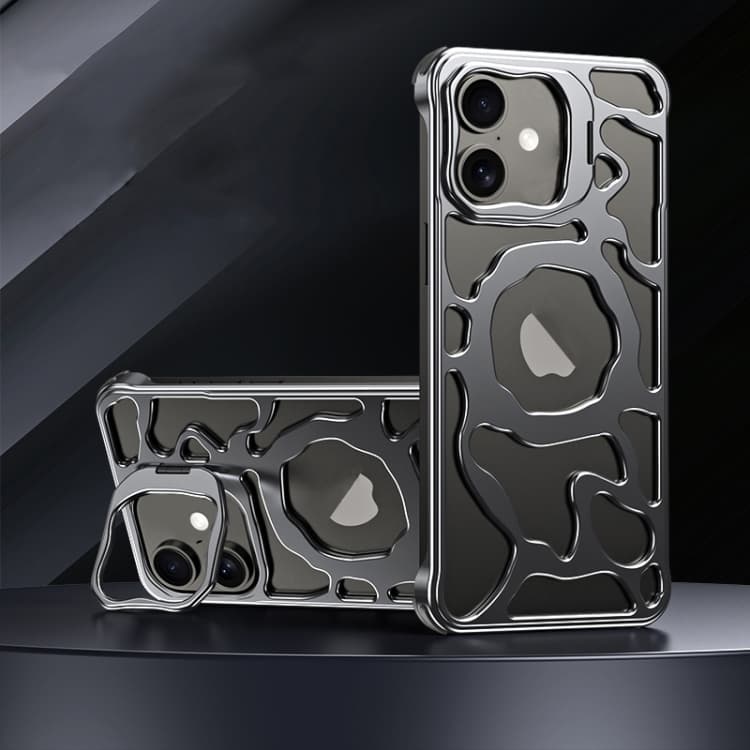 For iPhone 16 Auspicious Cloud Series MagSafe Metal Phone Case with Bracket(Grey) - Immagine 1