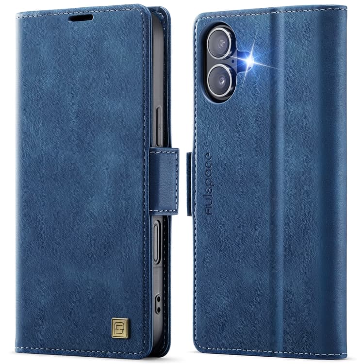 For iPhone 16 AutSpace A11 Side Buckle MagSafe Magnetic RFID Phone Leather Case(Blue) - Immagine 1