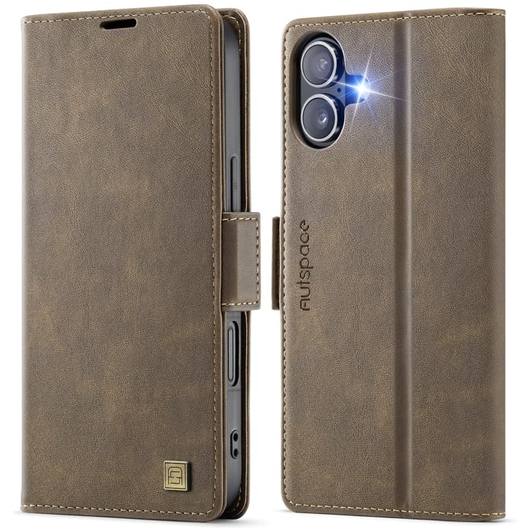 For iPhone 16 AutSpace A11 Side Buckle MagSafe Magnetic RFID Phone Leather Case(Coffee) - Immagine 1