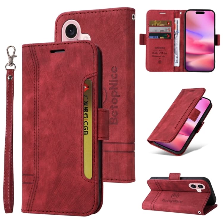 Fodero in pelle con fibbia a doppio lato BETOPNICE per iPhone 16 (Rosso) - Immagine 1