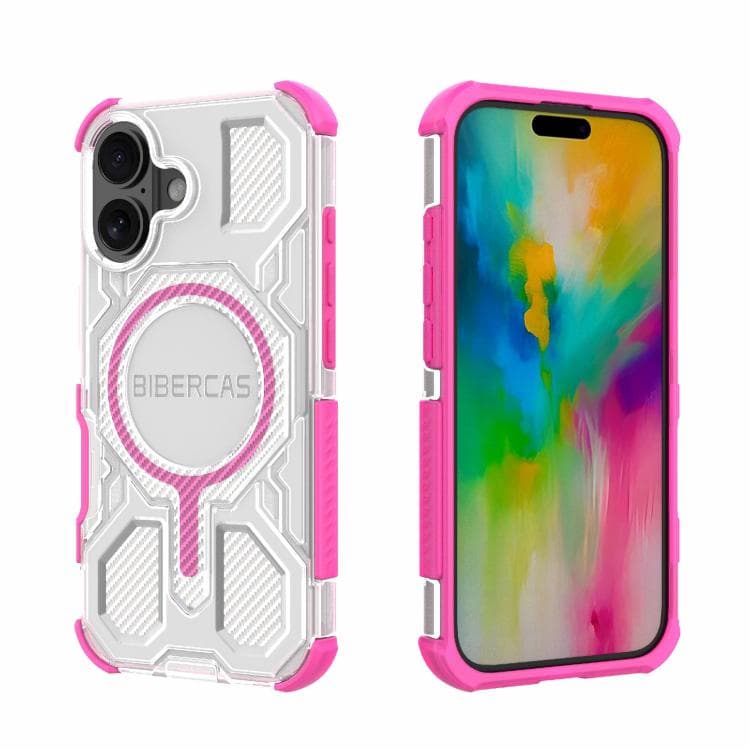 For iPhone 16 BIBERCAS Transparent Color Series MagSafe Air Bag Shockproof Phone Case(Pink) - Immagine 1