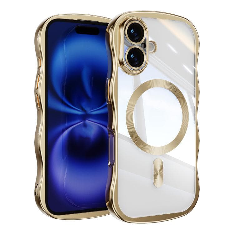 For iPhone 16 Big Wave Electroplating MagSafe Magnetic Phone Case(Gold) - Immagine 1