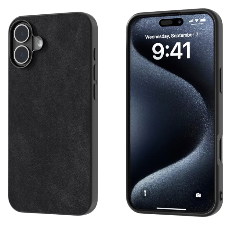 For iPhone 16 Black Frame PU Leather Full Coverage Phone Case(Black) - Immagine 1