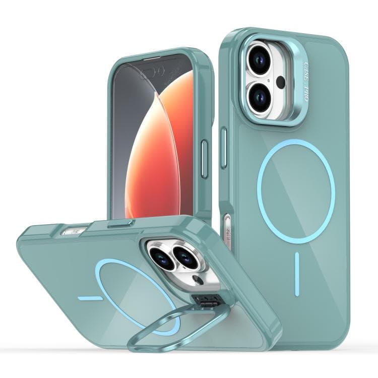 For iPhone 16 Bright Color Imitation Camera Bracket Magsafe Phone Case(Riptide Blue) - Immagine 1