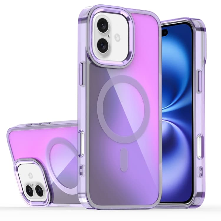 For iPhone 16 Bright Shadow Magsafe Discoloration Phone Case(Purple) - Immagine 1