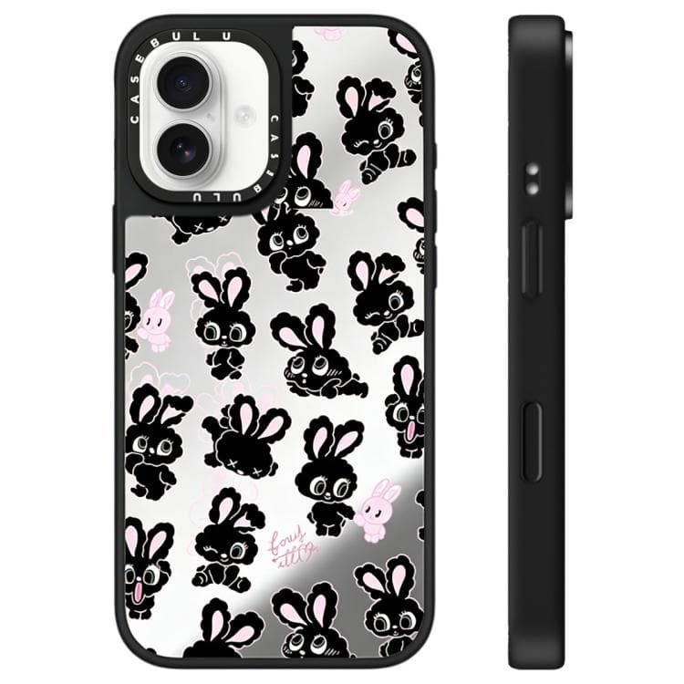 Fondina per iPhone 16 Serie Bunny Pattern Mirror (Black Bunny) - Immagine 1