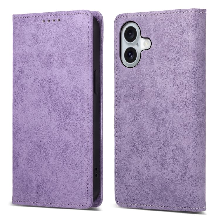For iPhone 16 Business Solid Color Magnetic RFID Leather Phone Case(Purple) - Immagine 1