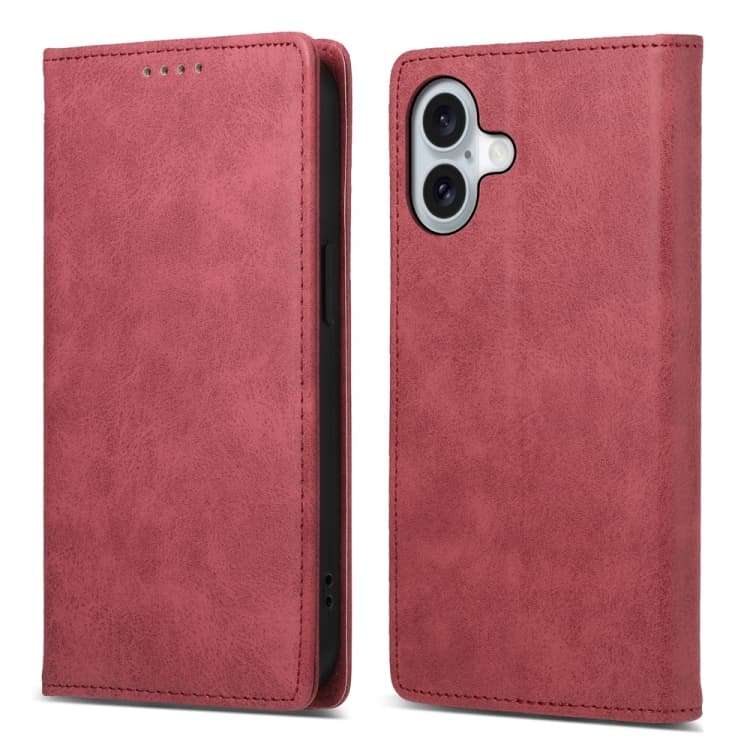For iPhone 16 Business Solid Color Magnetic RFID Leather Phone Case(Red) - Immagine 1