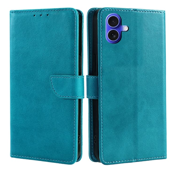 For iPhone 16 Calf Texture Buckle Flip Leather Phone Case(Light Blue) - Immagine 1