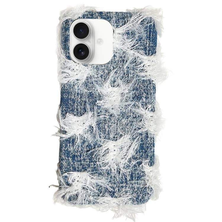 For iPhone 16 Camellia Denim Plush TPU Phone Case(Blue) - Immagine 1