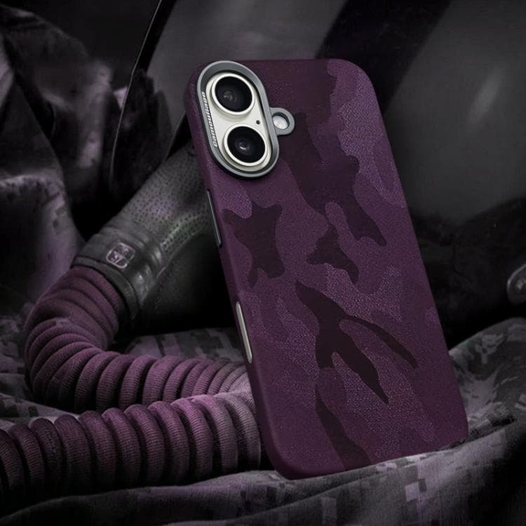 For iPhone 16 Camouflage Full Coverage Magnetic Shockproof Phone Case(Dark Purple) - Immagine 1