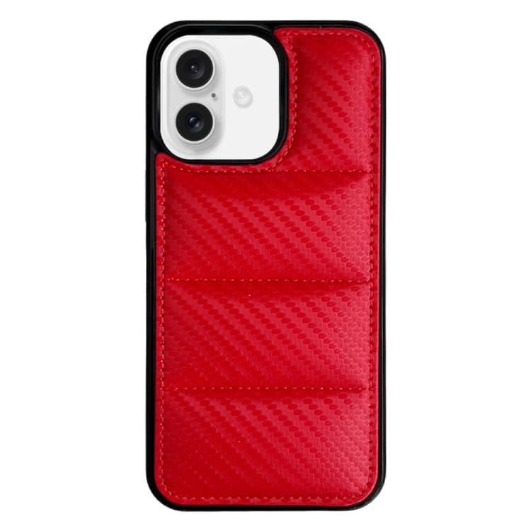 For iPhone 16 Carbon Fiber Texture Down Jacket Phone Case(Red) - Immagine 1