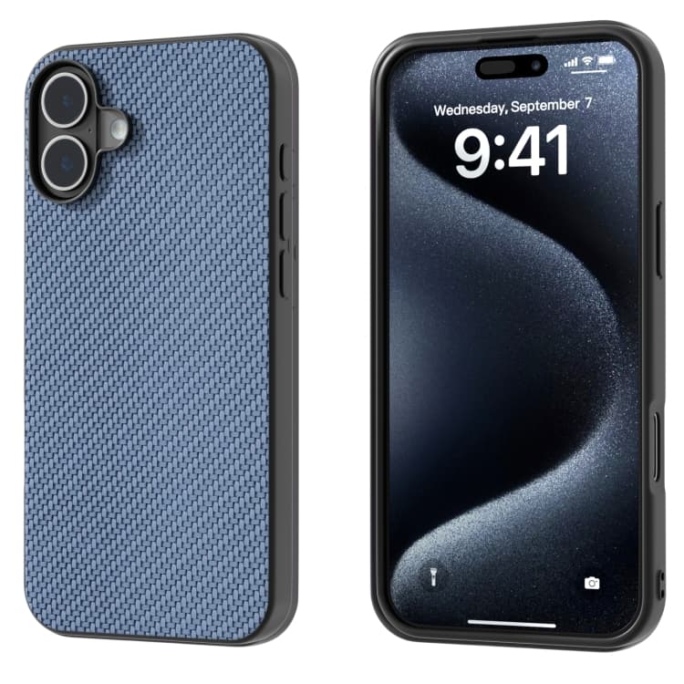 For iPhone 16 Carbon Fiber Texture Protective Phone Case(Light Blue) - Immagine 1