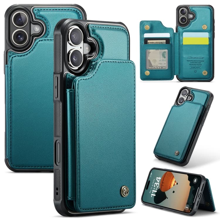 For iPhone 16 CaseMe C22 Card Slots Holder RFID Anti-theft Phone Case(Green) - Immagine 1