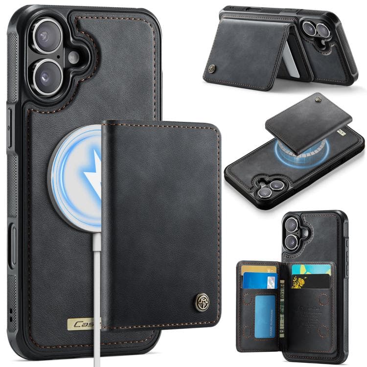 For iPhone 16 CaseMe Me80 Series Detachable Wallet Magnetic RFID Vegan Leather Phone Case(Black) - Immagine 1