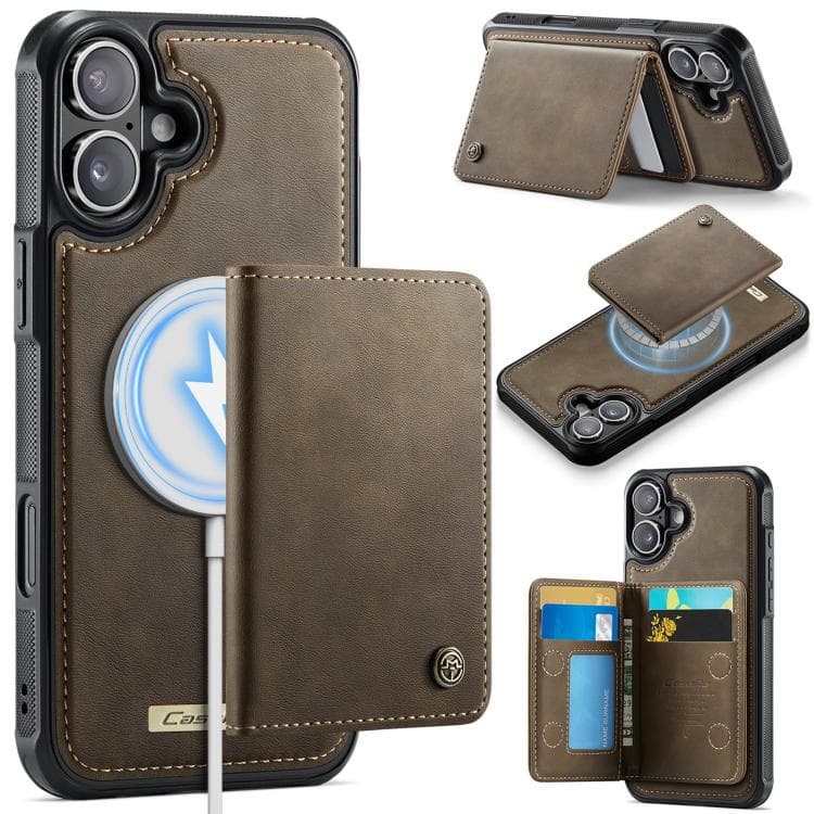For iPhone 16 CaseMe Me80 Series Detachable Wallet Magnetic RFID Vegan Leather Phone Case(Coffee) - Immagine 1