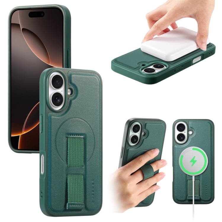 For iPhone 16 CaseNeo Finger Grip Wristband MagSafe Back Phone Case(Green) - Immagine 1