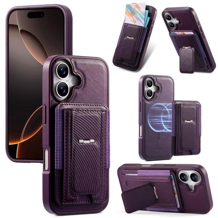 For iPhone 16 CaseNeo Fold Holder Retro Elastic Card Bag Magnetic Back Phone Case(Purple) - Immagine 1