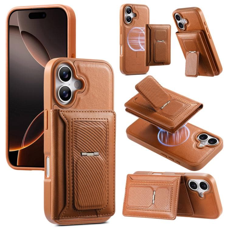 For iPhone 16 CaseNeo Retro Hinge Folding Wallet Magnetic Back Phone Case(Brown) - Immagine 1