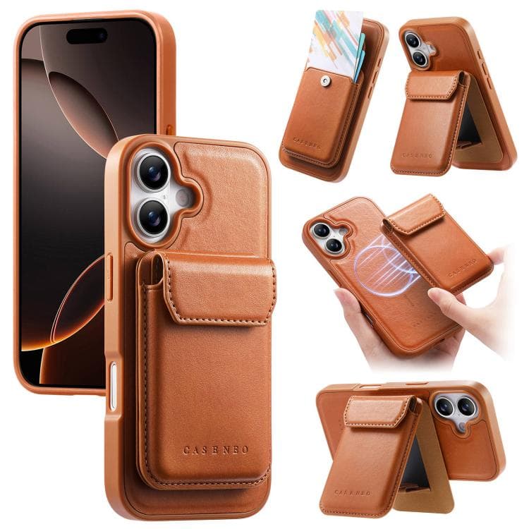For iPhone 16 CaseNeo Retro Multi-Card Bag Magnetic Back Phone Case(Brown) - Immagine 1