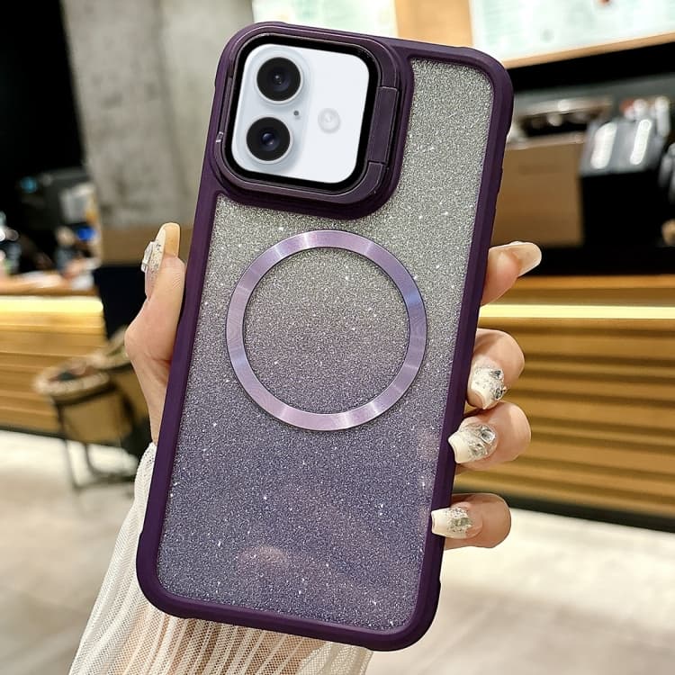 For iPhone 16 CD-grain Gradient Glitter Magsafe Acrylic Hybrid TPU Phone Case(Purple) - Immagine 1