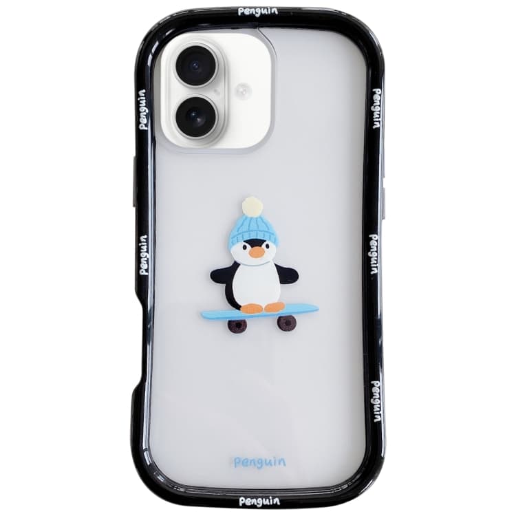 For iPhone 16 Christmas Pattern Colorful PC Frame TPU Clear Phone Case(Penguin) - Immagine 1
