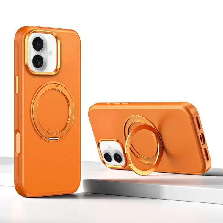 For iPhone 16 Cloud Block Star Leather Series 360 Degree Rotation Holder Magnetic Phone Case(Orange) - Immagine 1