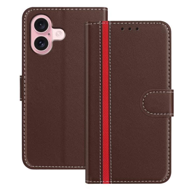 For iPhone 16 Color Block Card Slots Vegan Leather Phone Case(Brown) - Immagine 1