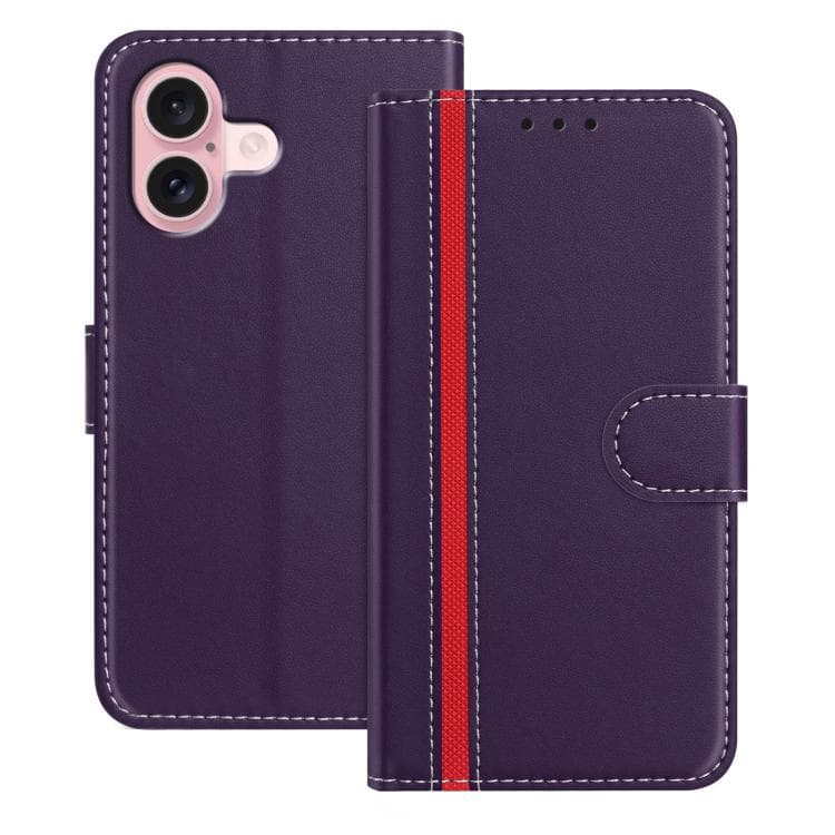 For iPhone 16 Color Block Card Slots Vegan Leather Phone Case(Purple) - Immagine 1