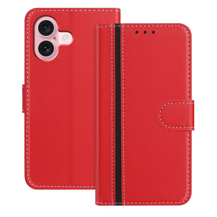 For iPhone 16 Color Block Card Slots Vegan Leather Phone Case(Red) - Immagine 1
