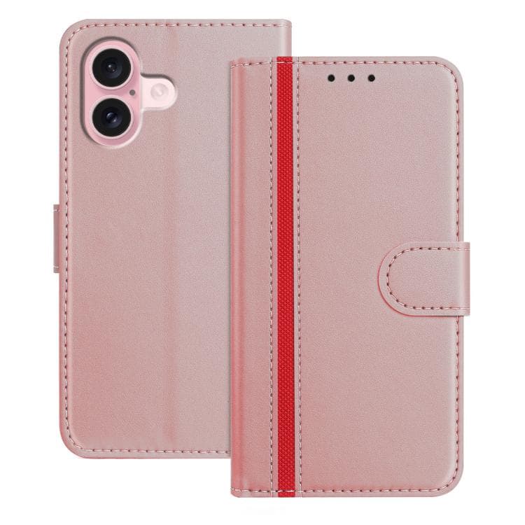 For iPhone 16 Color Block Card Slots Vegan Leather Phone Case(Rose Gold) - Immagine 1
