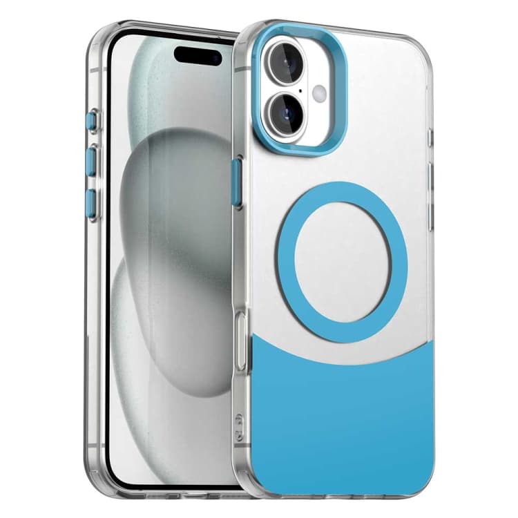 For iPhone 16 Color Blocking Series MagSafe Magnetic PC Hybrid TPU Phone Case(Blue) - Immagine 1