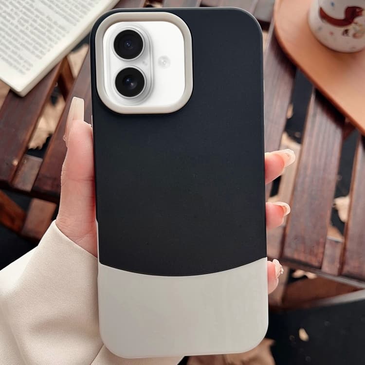 For iPhone 16 Color Contrast 2 in 1 Skin Feel PC Hybrid TPU Phone Case(Black+Grey) - Immagine 1
