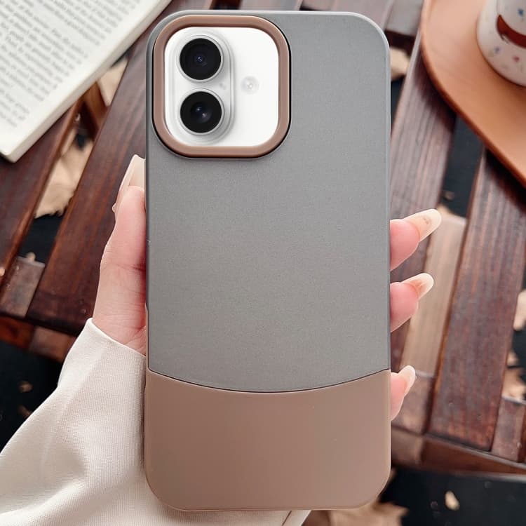 For iPhone 16 Color Contrast 2 in 1 Skin Feel PC Hybrid TPU Phone Case(Dark Grey+Brown) - Immagine 1