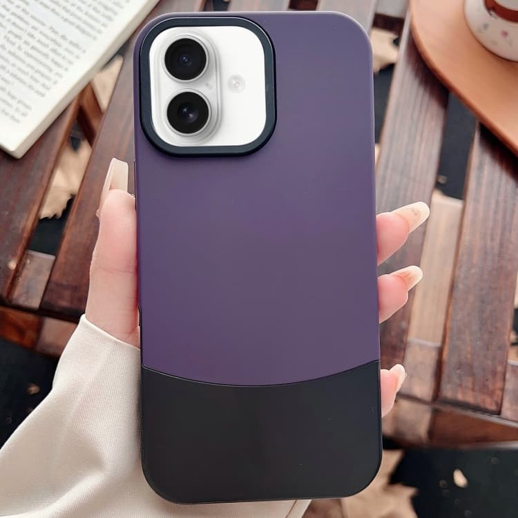 For iPhone 16 Color Contrast 2 in 1 Skin Feel PC Hybrid TPU Phone Case(Purple+Black) - Immagine 1