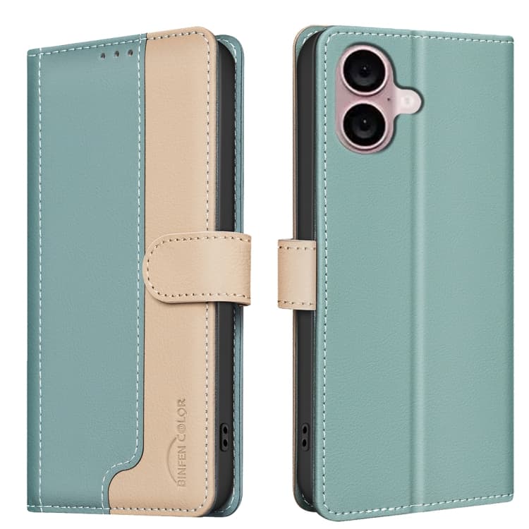 For iPhone 16 Color Matching RFID Anti-theft Leather Phone Case(Green) - Immagine 1